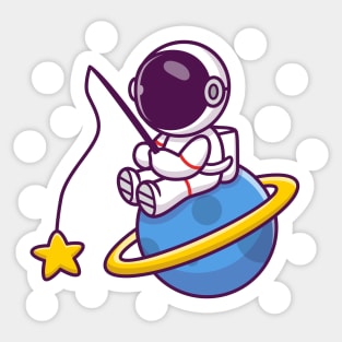 Cute Astronaut Fishing Star On Planet Sticker